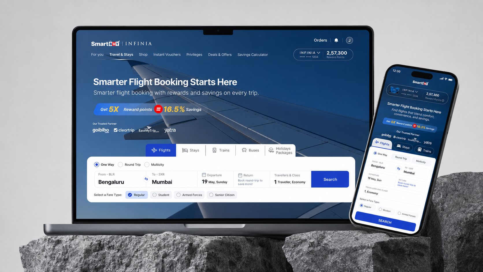 Flight Booking — flight redemption redesign on HDFC SmartBuy
