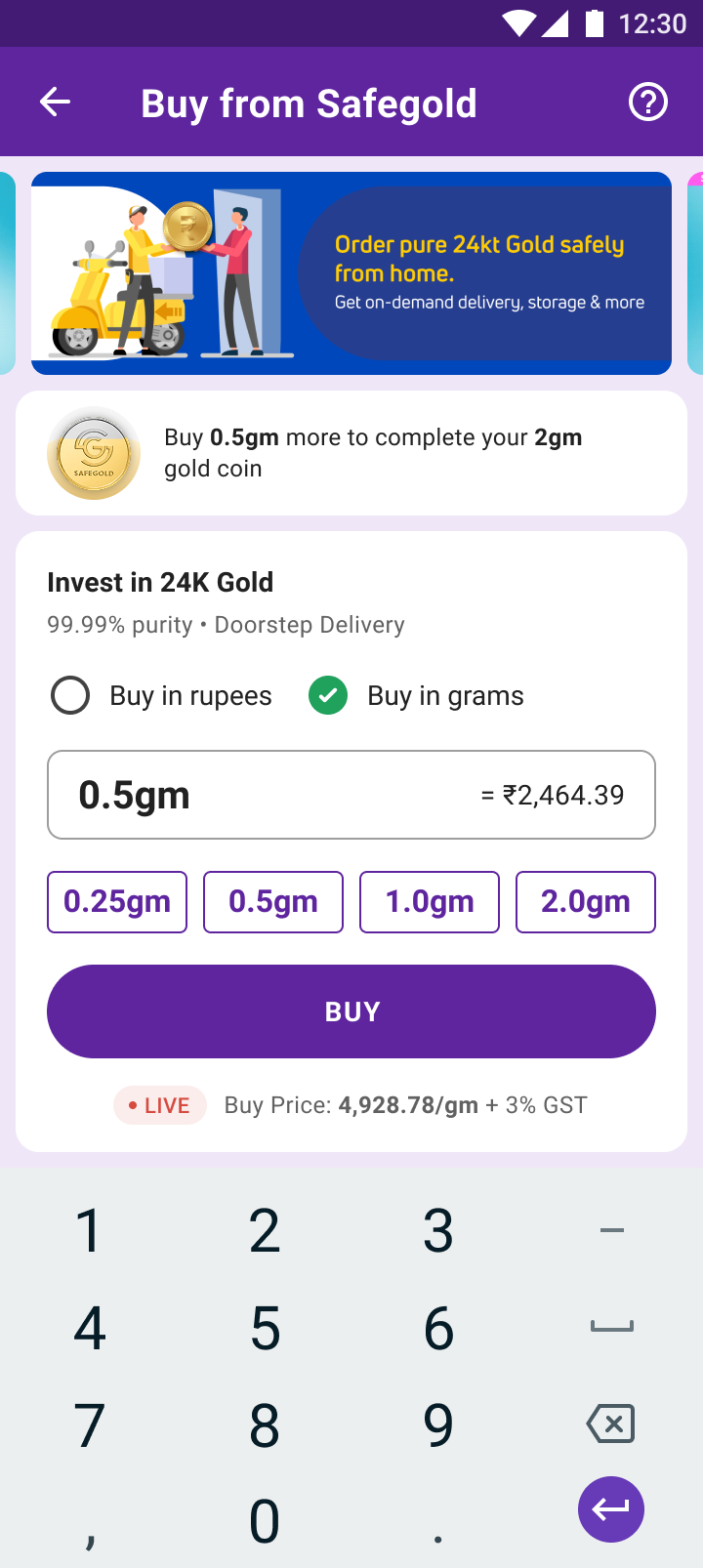 Buy from Safegold — live price, buy in grams