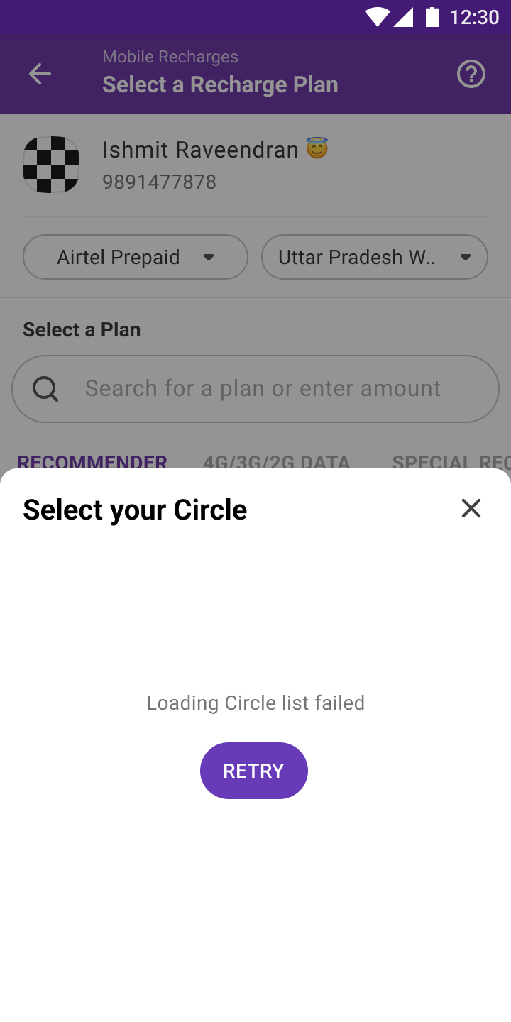 Circle list failed to load — clear retry