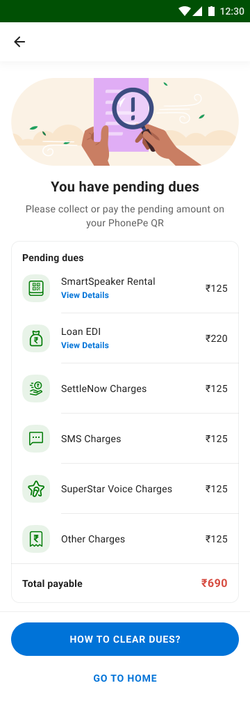 You have pending dues — amount summary and CTA