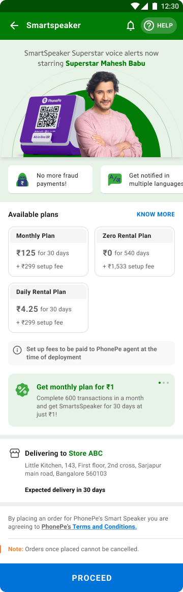 Available plans — Monthly, Zero Rental, and Daily Rental, with delivery address