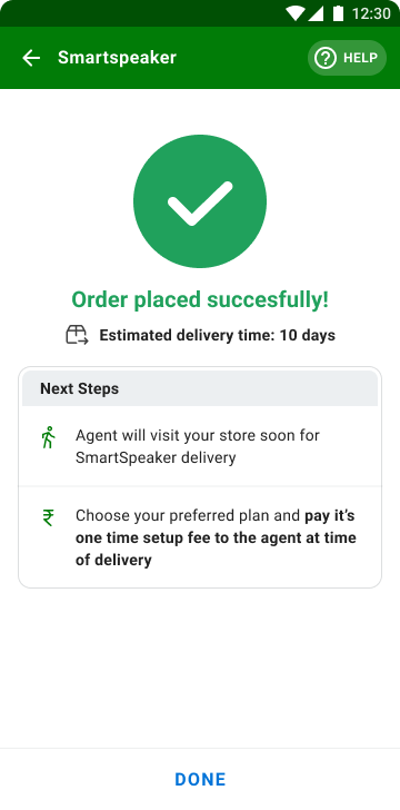 Order placed successfully — estimated delivery in 10 days, next steps